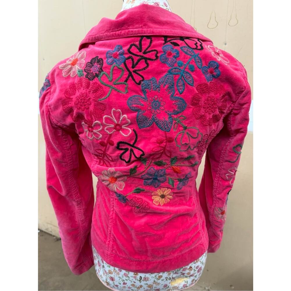 Johnny Was Hot Pink Velvet Floral Embroidered Blazer Jacket Small Boho - Picture 6 of 6